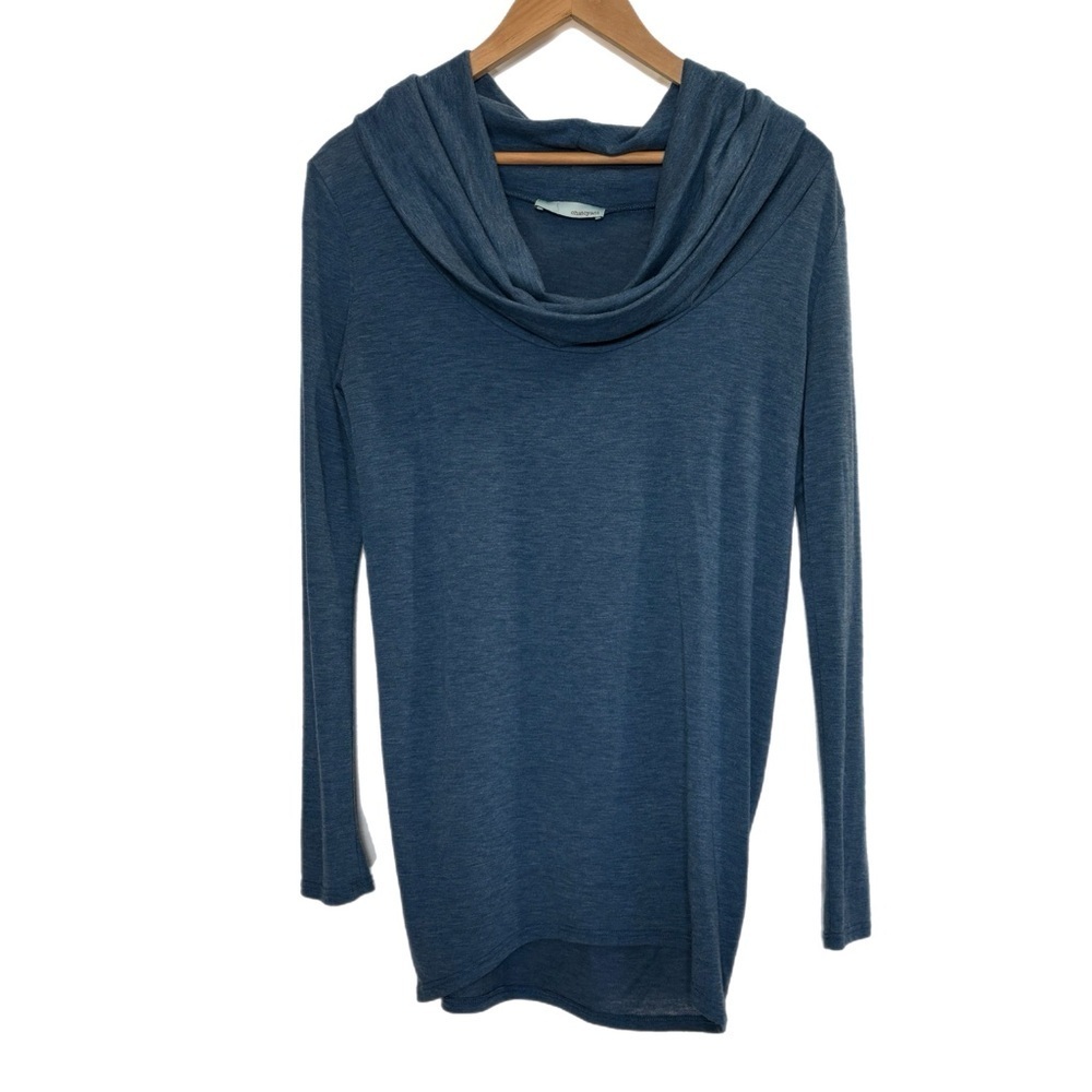 Chatoyant teal blue cowl neck oversized long sleeve blouse
